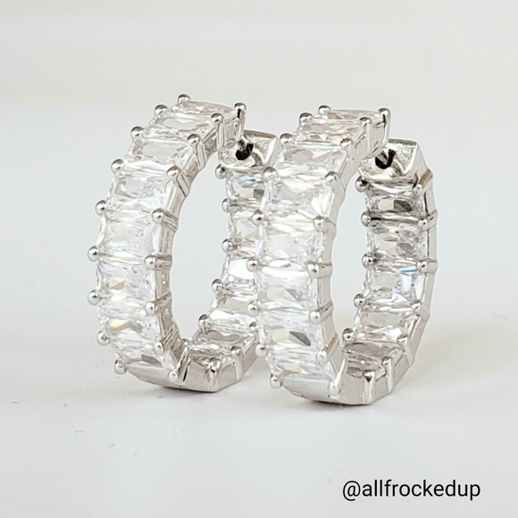 Adina Eden CZ Baguette Huggie Inside Out Hoops - Picture 8 of 16